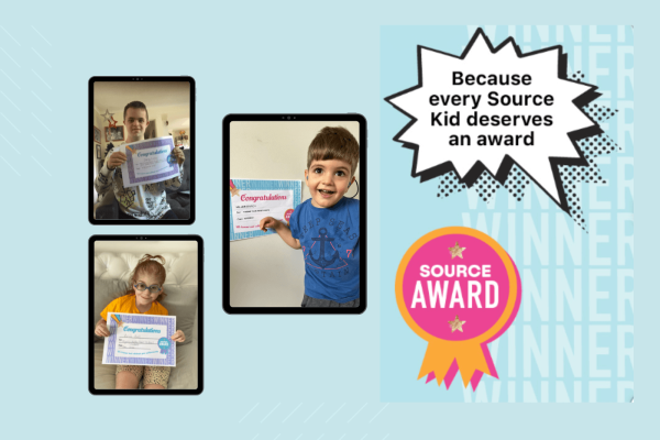 3 children holding up certificates by Source Kids.